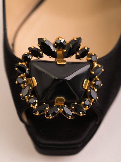 Jimmy Choo Black High-Heeled Platform Open Toe Shoes