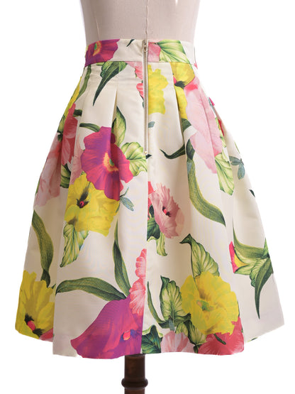 Excellent Ted Baker Floral Print White Cotton Skirt Size M