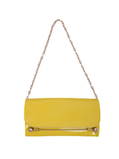 Excellent Rupert Sanderson Yellow Leather Clutch Purse with Chain Strap