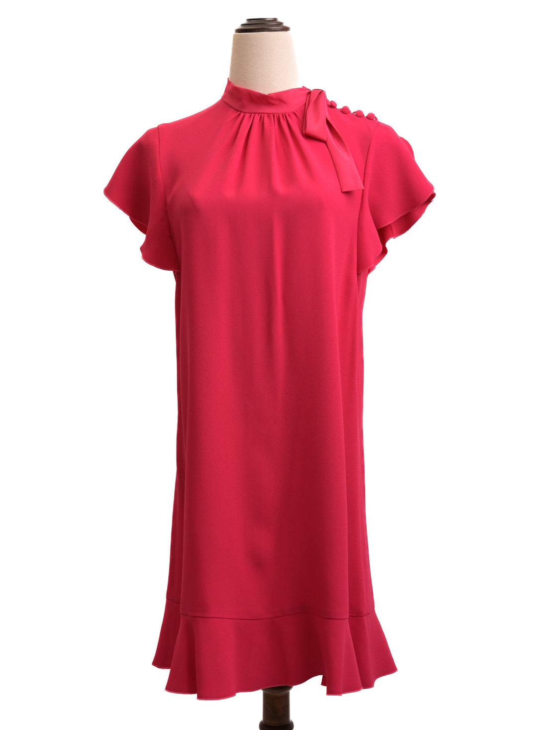 Excellent Red Valentino Pink Dress Size M with Ruffled Hem & Bow Detail