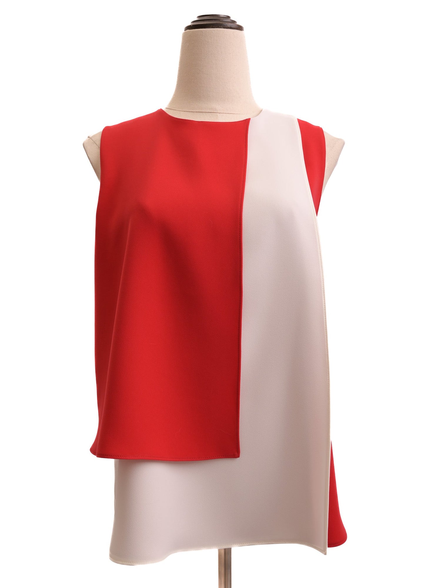EXCELLENT Carolina Herrera Red &amp; White Sleeveless Blouse Size S