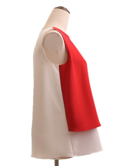 EXCELLENT Carolina Herrera Red &amp; White Sleeveless Blouse Size S