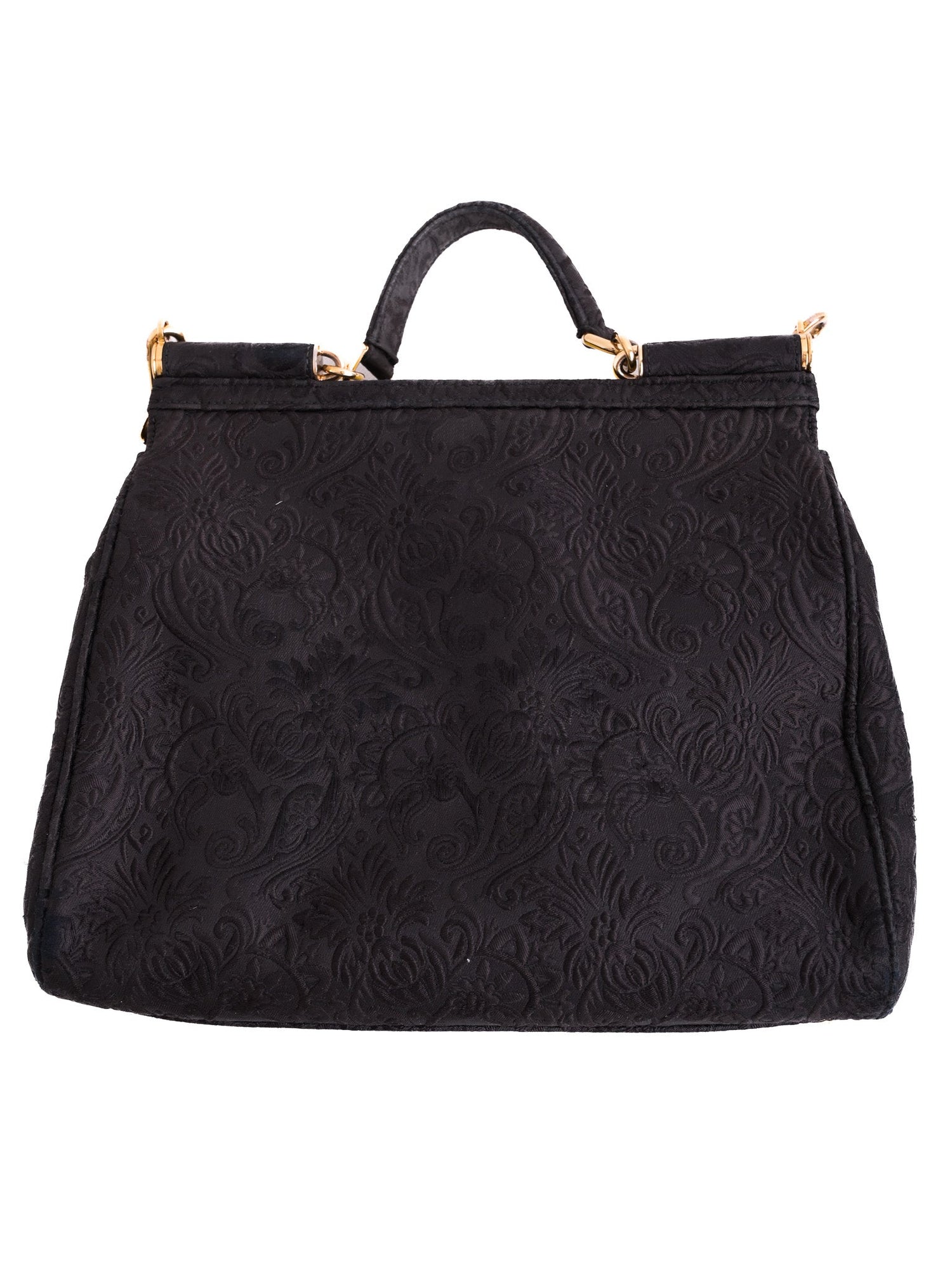 Excellent Dolce Gabbana Black Leather Handbag with Floral Pattern