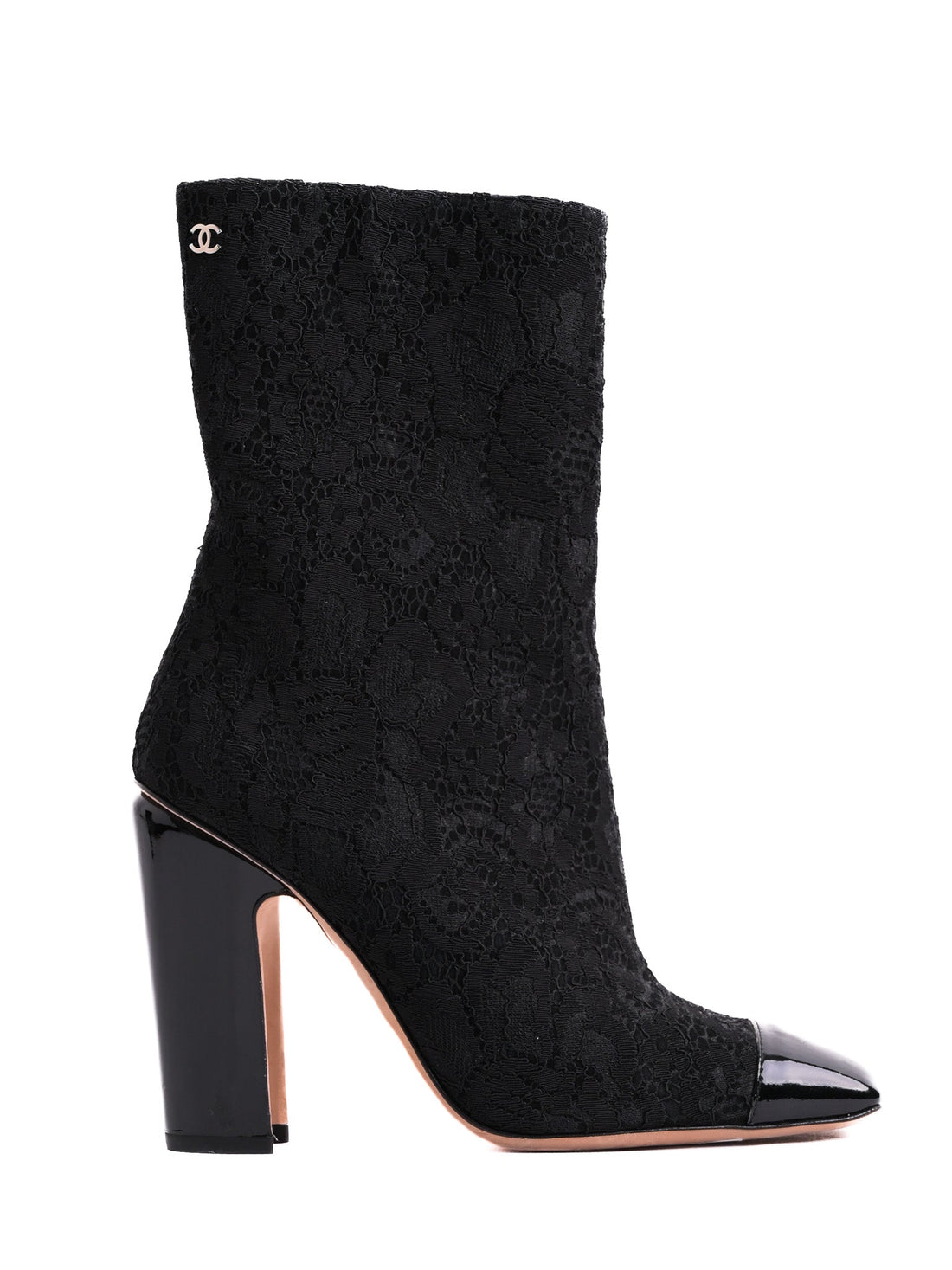 Chanel Black High-Heeled Ankle Boots Textile Perfect Condition