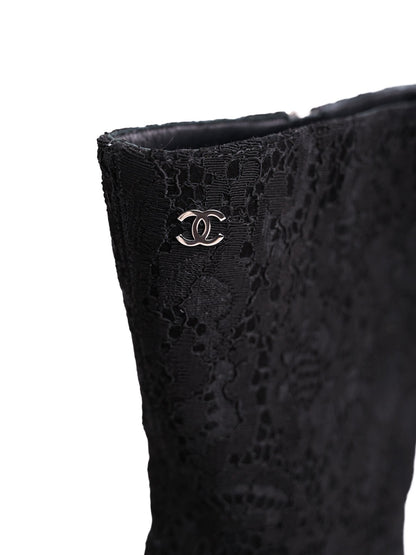 Chanel Black High-Heeled Ankle Boots Textile Perfect Condition