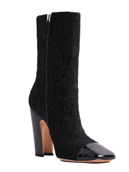 Chanel Black High-Heeled Ankle Boots Textile Perfect Condition