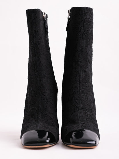 Chanel Black High-Heeled Ankle Boots Textile Perfect Condition