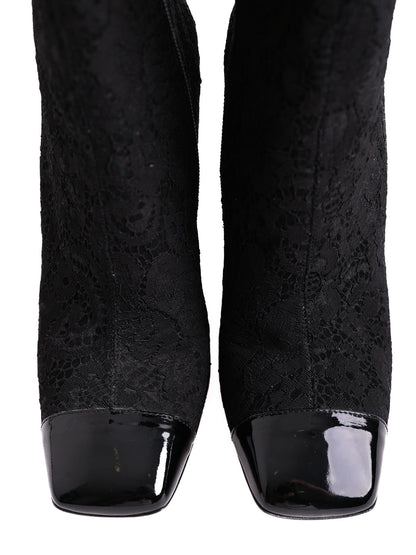 Chanel Black High-Heeled Ankle Boots Textile Perfect Condition