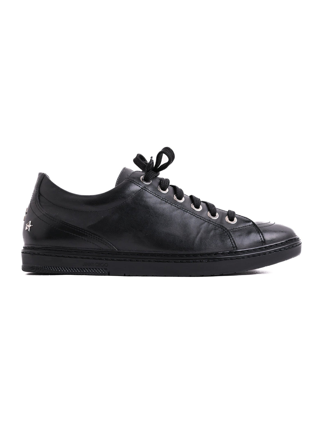 Perfect Jimmy Choo Black Leather Sneakers Size 42 with Star Details