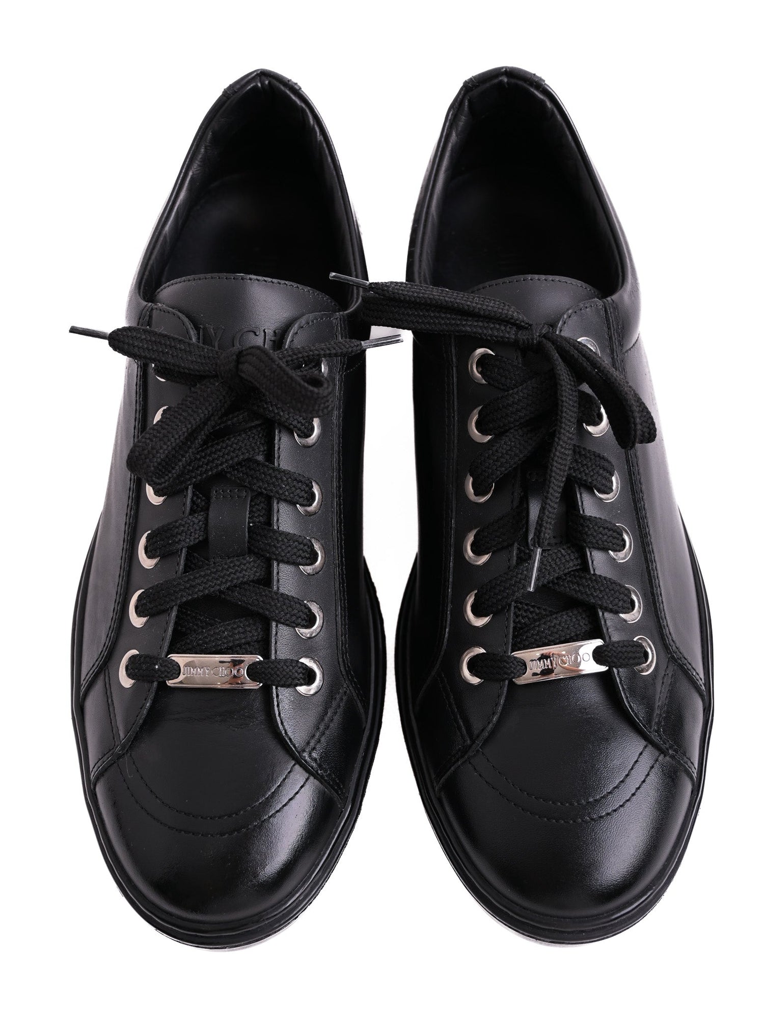 Perfect Jimmy Choo Black Leather Sneakers Size 42 with Star Details