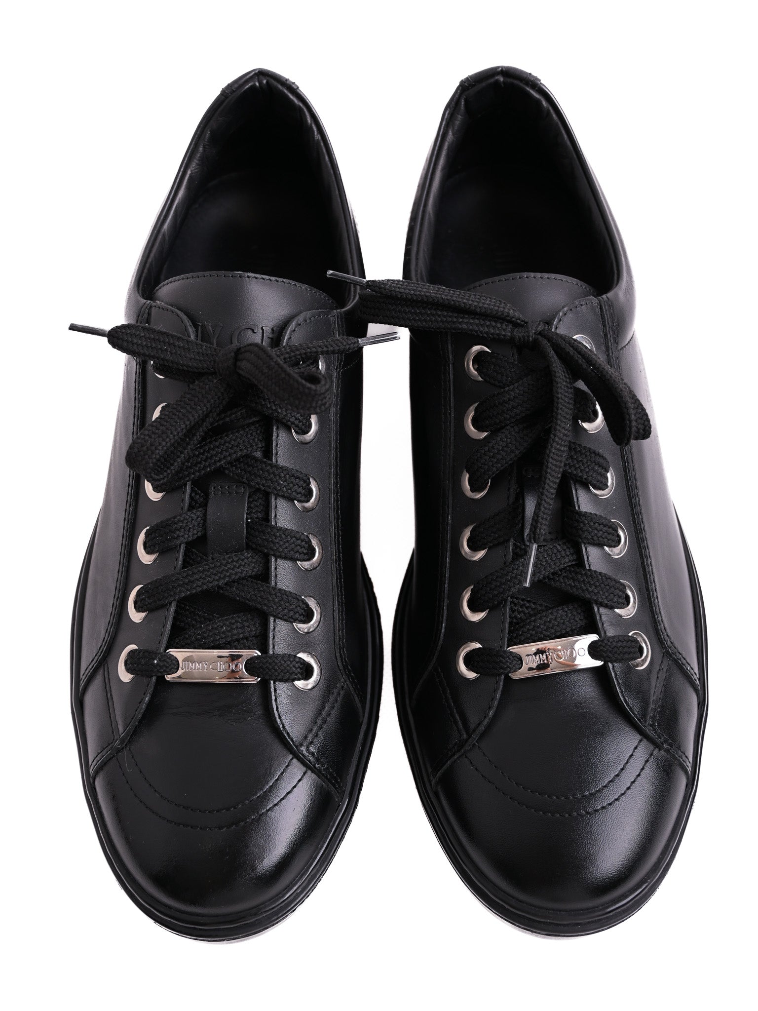 Perfect Jimmy Choo Black Leather Sneakers Size 42 with Star Details