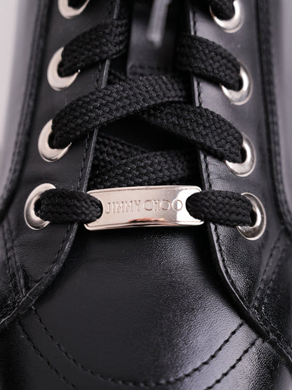 Perfect Jimmy Choo Black Leather Sneakers Size 42 with Star Details