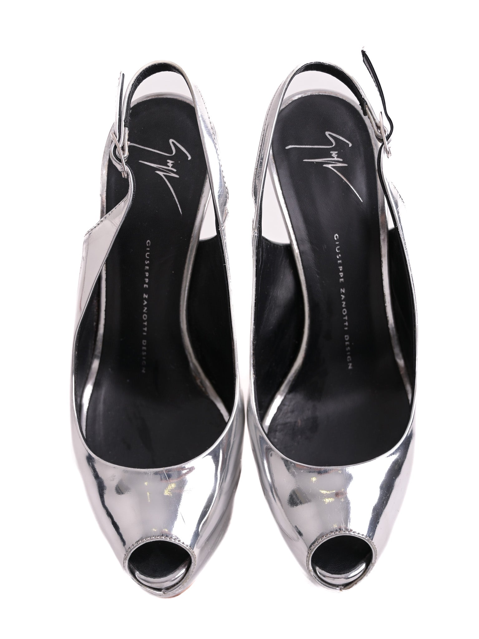 Good Giuseppe Zanotti Gray Leather Slingback High Heels Size 38.5