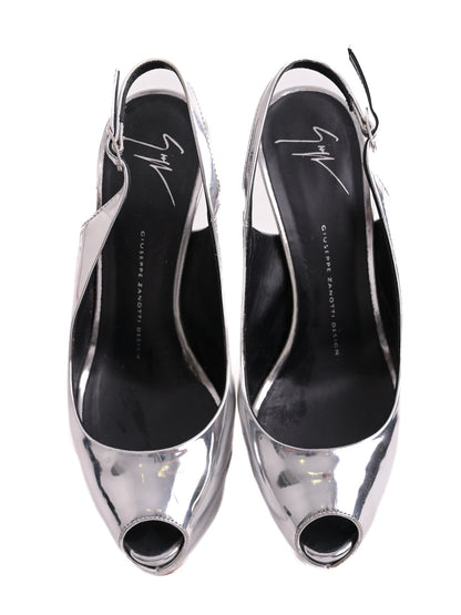 Good Giuseppe Zanotti Gray Leather Slingback High Heels Size 38.5