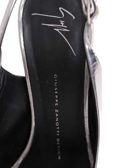 Good Giuseppe Zanotti Gray Leather Slingback High Heels Size 38.5