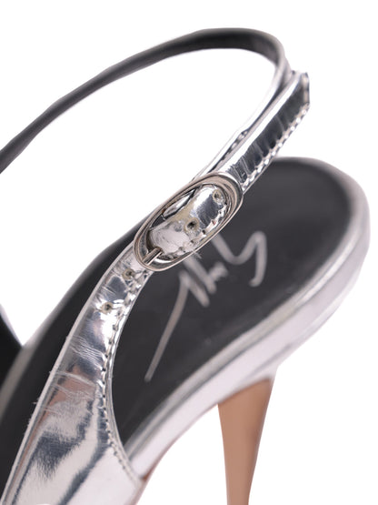 Good Giuseppe Zanotti Gray Leather Slingback High Heels Size 38.5