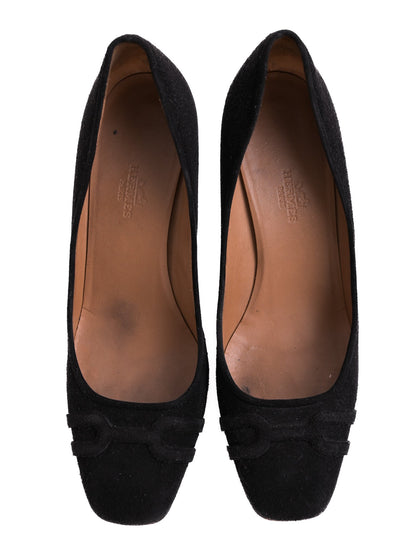 Good Hermes Black Genuine Suede High-Heeled Shoes Size 37