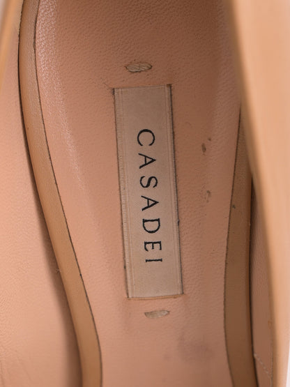 Good Condition Casadei White Leather Peep-Toe High-Heeled Shoes Size 38