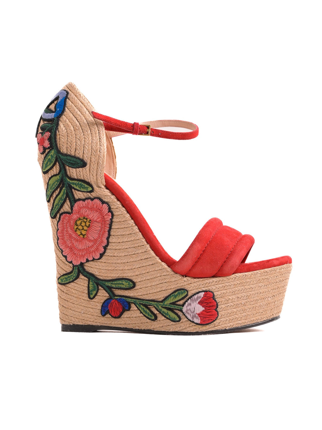 Good Gucci Red Genuine Suede Wedge Sandals Size 36