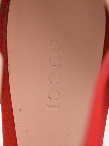 Good Gucci Red Genuine Suede Wedge Sandals Size 36