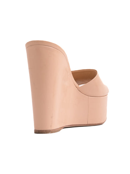 Sergio Rossi White Lacquer Wedge Platform Mules - Good Condition