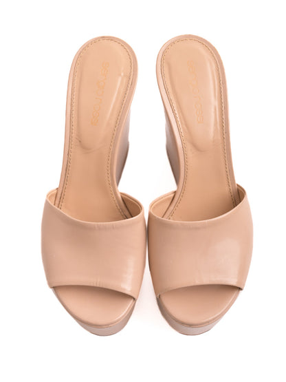 Sergio Rossi White Lacquer Wedge Platform Mules - Good Condition