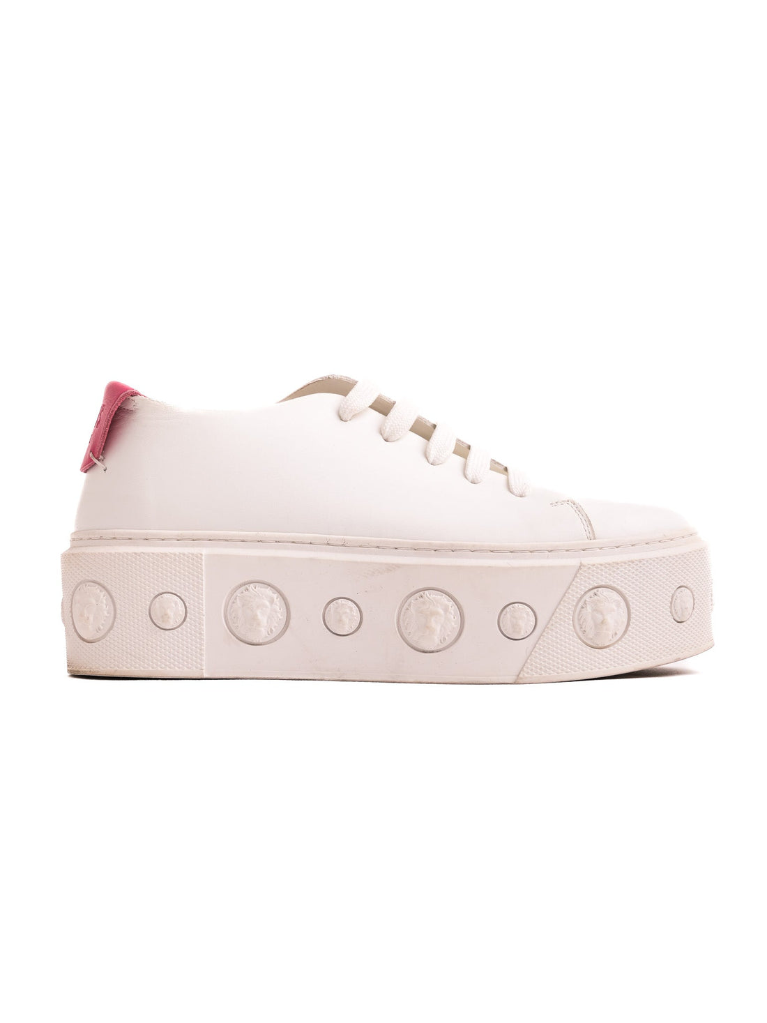 Good Versus White Leather Platform Sneakers Size 36 with Pink Tab