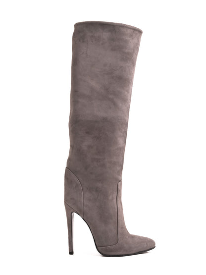 Good Iren Vartik Gray Genuine Suede Knee-High Stiletto Boots Size 37