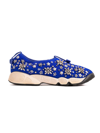 Good Condition Blue Dior Floral Embellished Sneakers Size 37