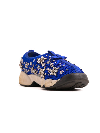 Good Condition Blue Dior Floral Embellished Sneakers Size 37