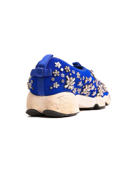 Good Condition Blue Dior Floral Embellished Sneakers Size 37