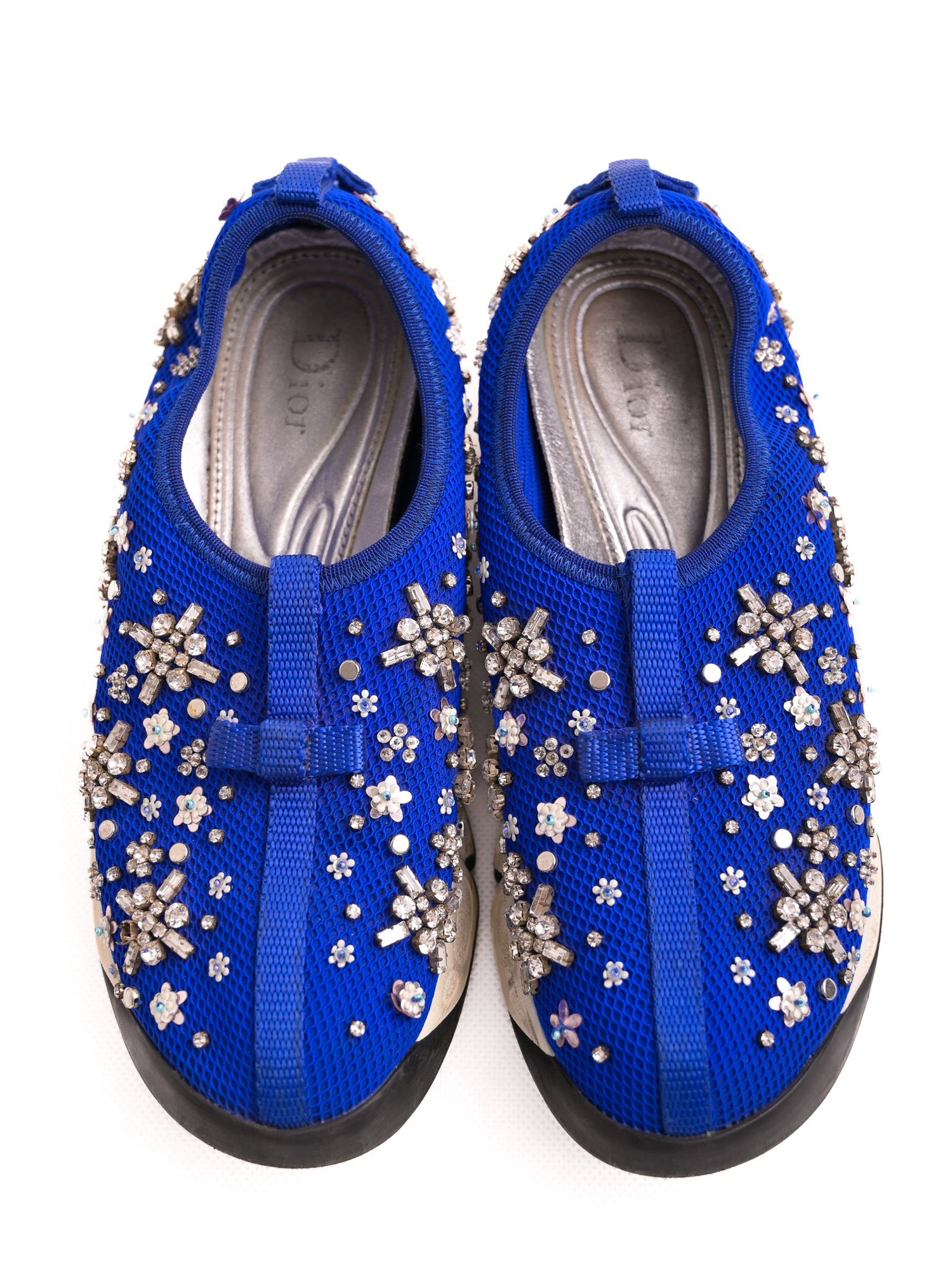 Good Condition Blue Dior Floral Embellished Sneakers Size 37