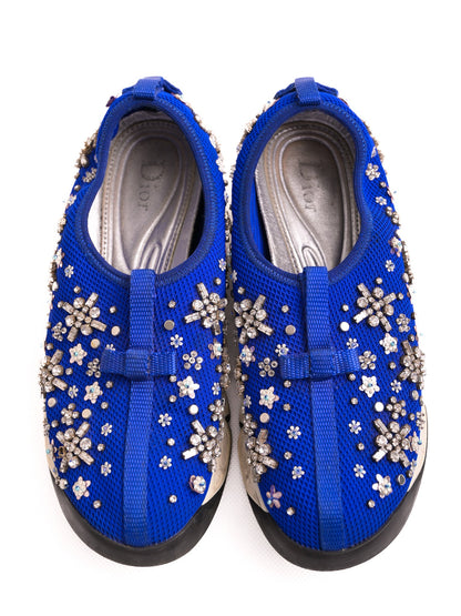 Good Condition Blue Dior Floral Embellished Sneakers Size 37