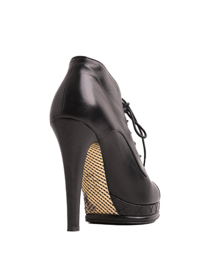 Good Condition Chanel Black Leather High-Heeled Ankle Boots