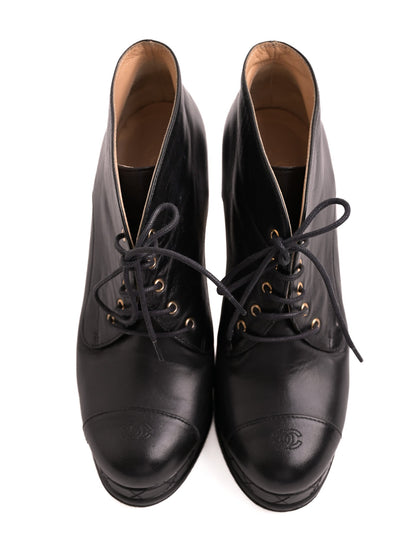 Good Condition Chanel Black Leather High-Heeled Ankle Boots