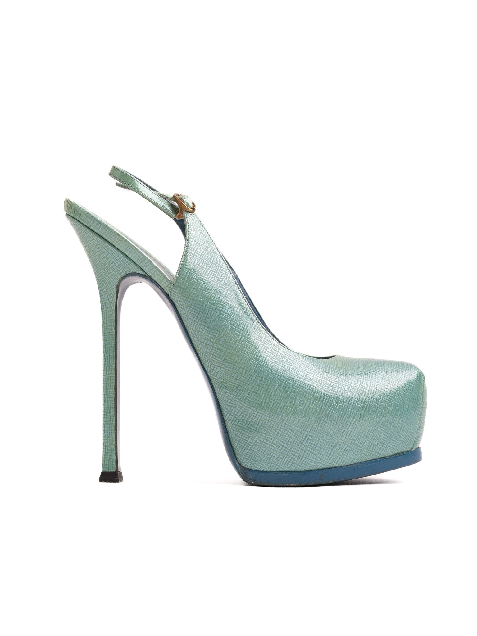 Good Yves Saint Laurent Blue High-Heeled Slingback Shoes Size 38.5