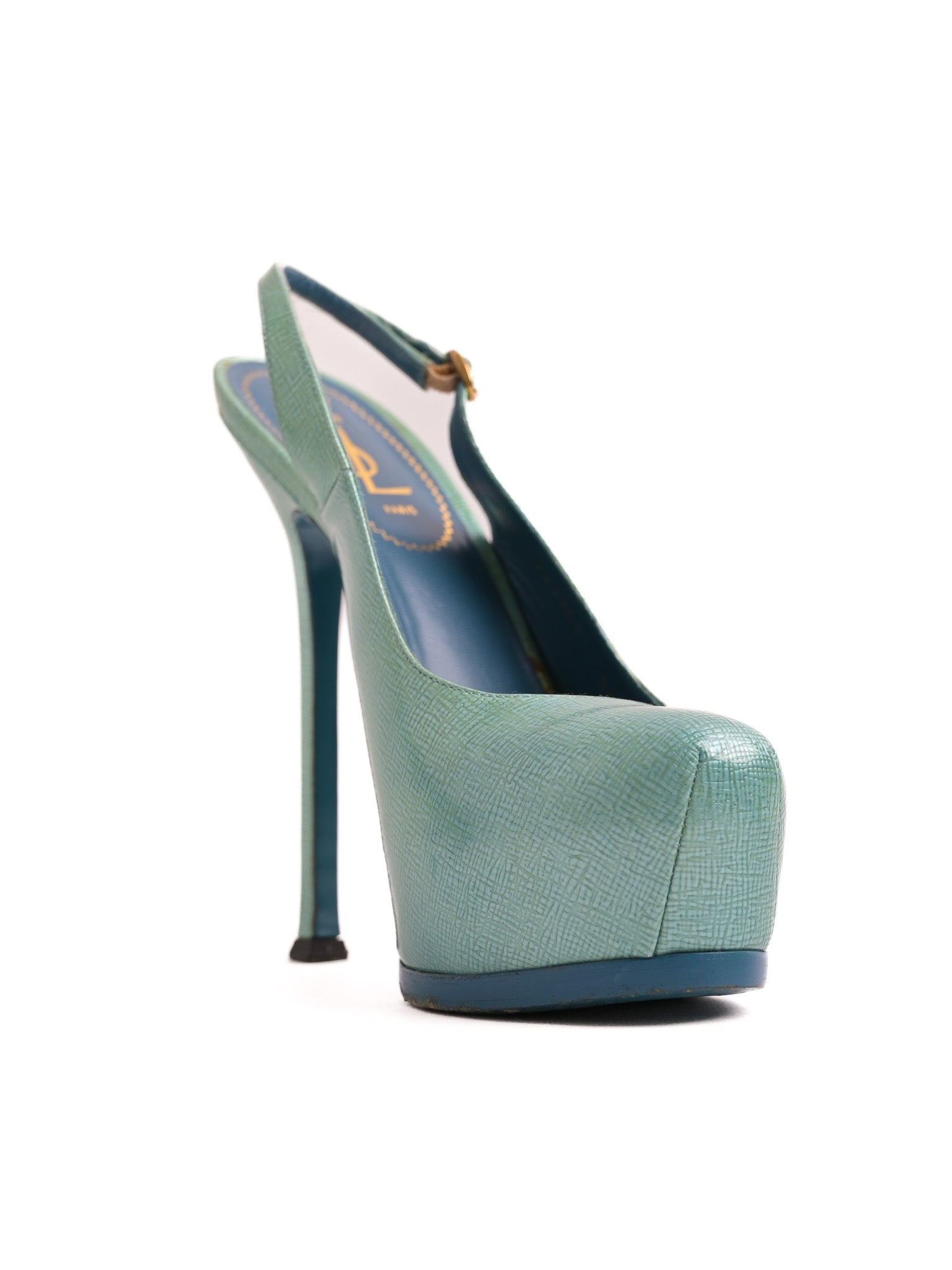 Good Yves Saint Laurent Blue High-Heeled Slingback Shoes Size 38.5