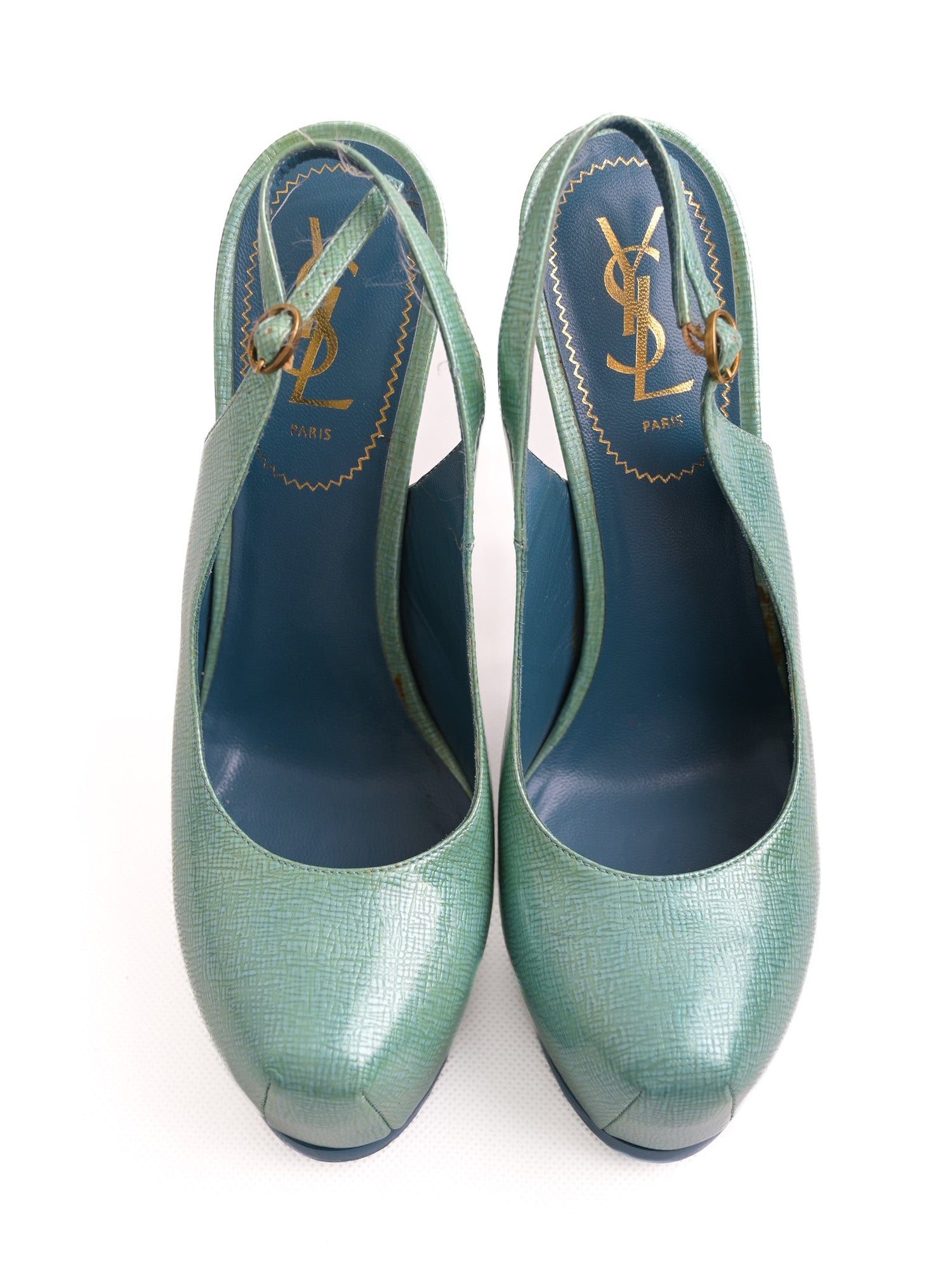 Good Yves Saint Laurent Blue High-Heeled Slingback Shoes Size 38.5