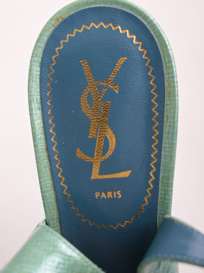 Good Yves Saint Laurent Blue High-Heeled Slingback Shoes Size 38.5