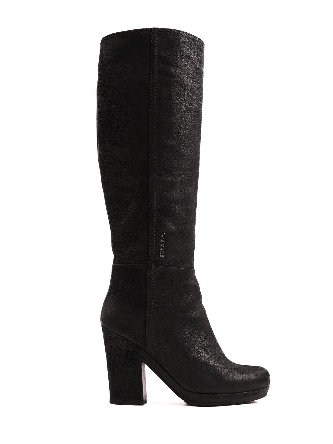 Good Prada Black Leather Knee-High Heeled Boots Size 35.5