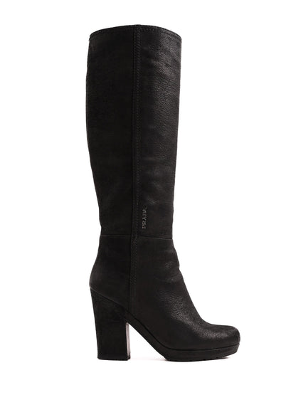 Good Prada Black Leather Knee-High Heeled Boots Size 35.5