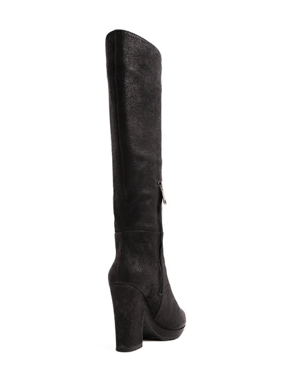 Good Prada Black Leather Knee-High Heeled Boots Size 35.5