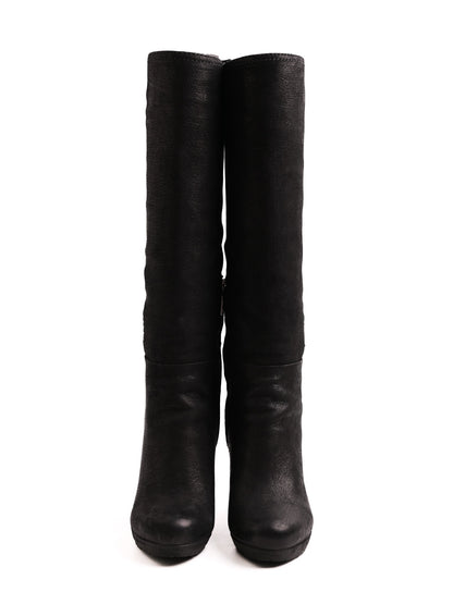 Good Prada Black Leather Knee-High Heeled Boots Size 35.5