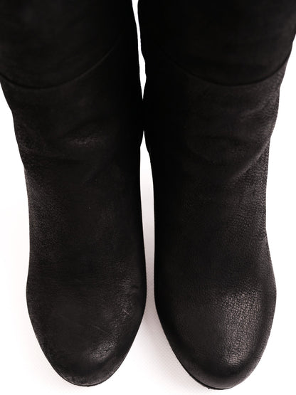 Good Prada Black Leather Knee-High Heeled Boots Size 35.5