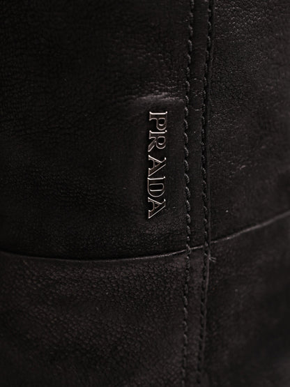 Good Prada Black Leather Knee-High Heeled Boots Size 35.5