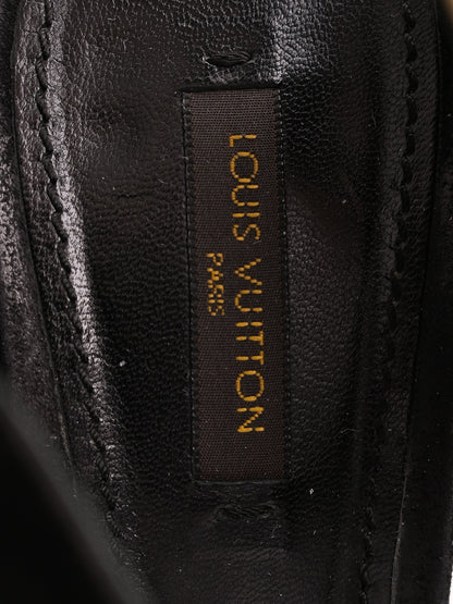 Good Condition Louis Vuitton Black Suede High-Heeled Sandals Size 38.5