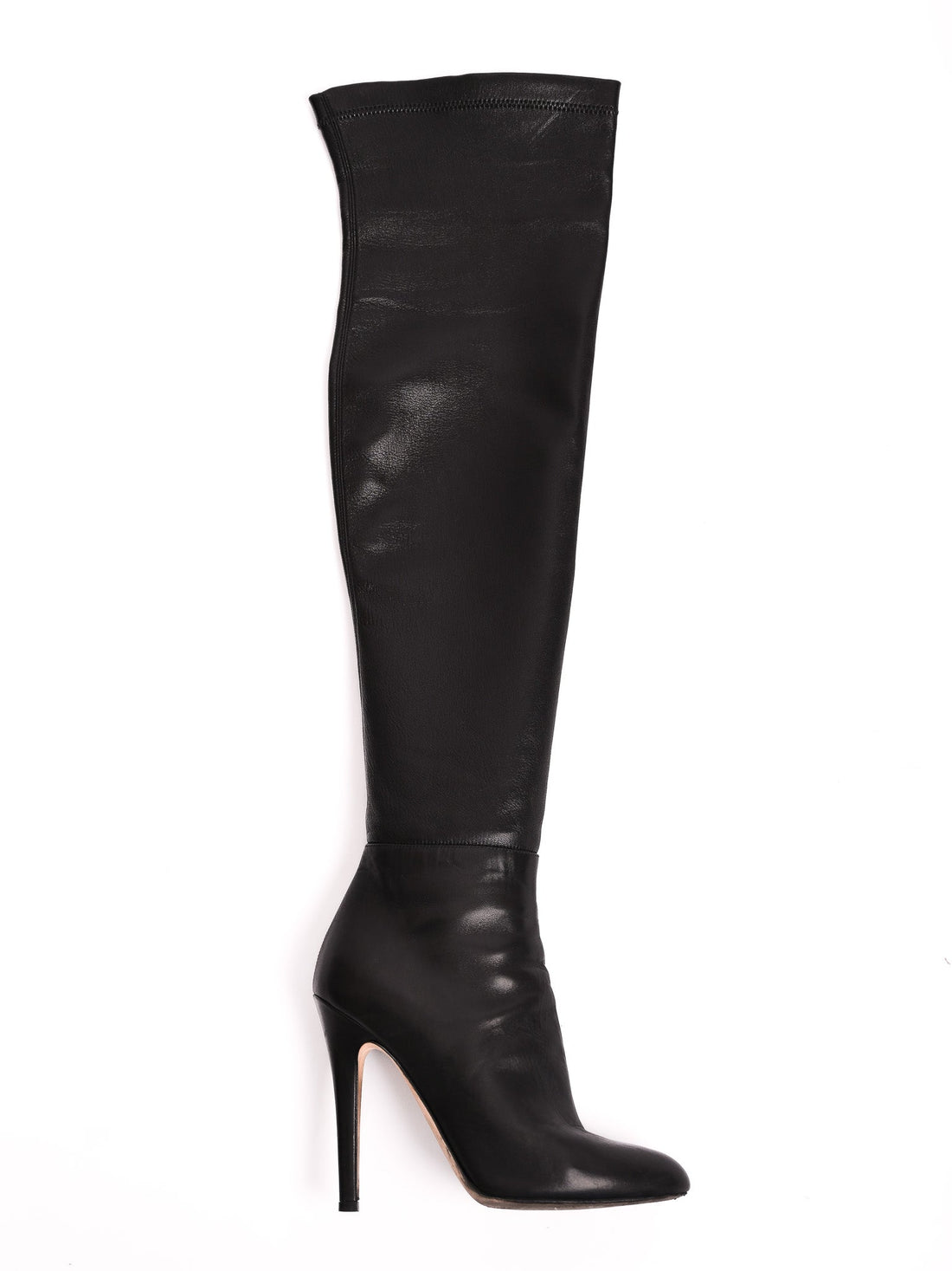 Good Jimmy Choo Black Leather Knee-High Stiletto Boots Size 36
