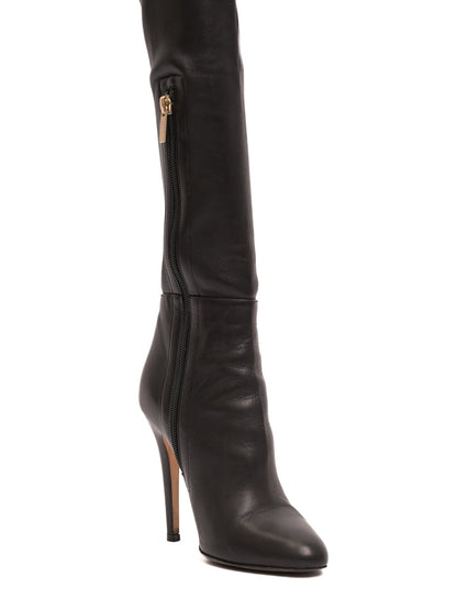 Good Jimmy Choo Black Leather Knee-High Stiletto Boots Size 36