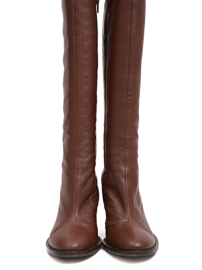 Excellent Kaneji Orange Leather Knee-High Boots Size 37