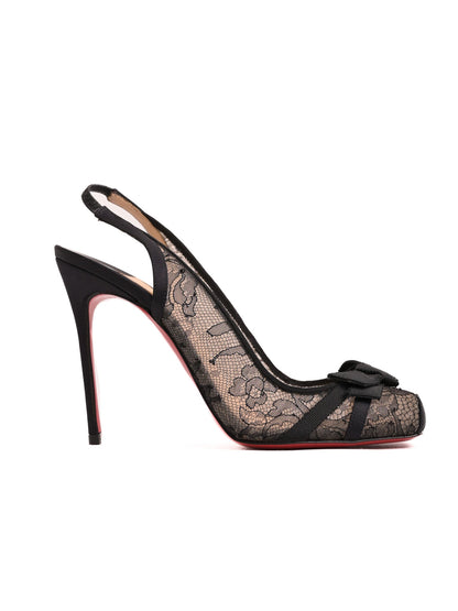 Christian Louboutin Black Lace Slingback Heels Size N/A - Perfect Condition